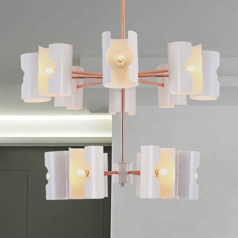 Comedor de medio cilindro colgante de metal ligero múltiple araña blanca contemporánea