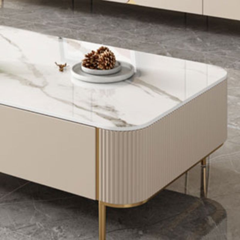 Rectangle Storage Coffee Table Glam Slate Cocktail Table with 4 Legs