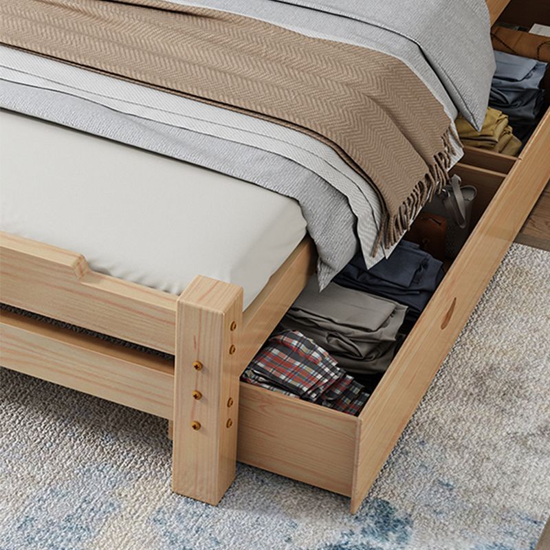 Pine Wood Bed in Light Brone Scandinavian Bed with Headboard