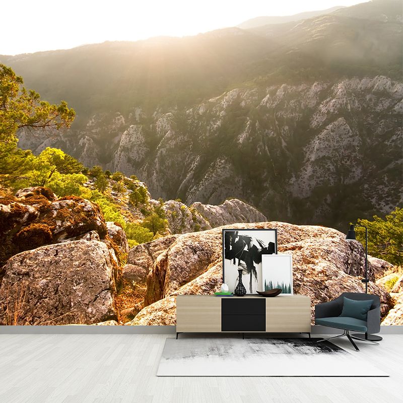 Brown Mountain Sunrise Scene Mural Waterproof Modern Style Living Room Wall Decor