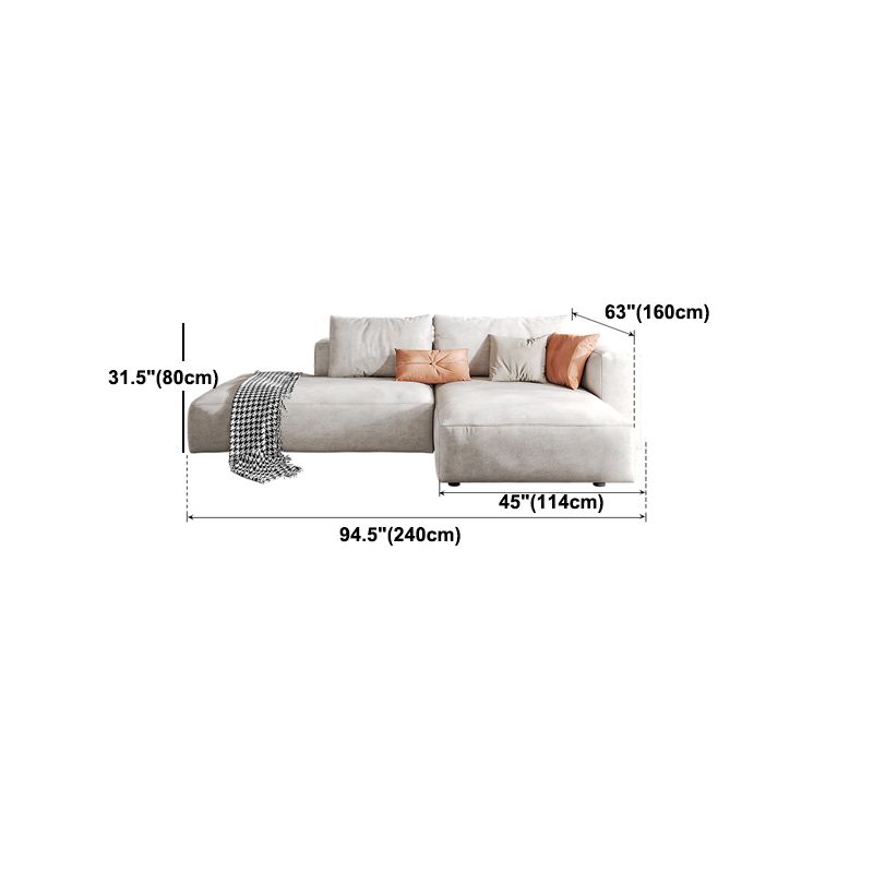 Faux Leather Square Arm Sofa with Chaise Modern Loose Back Sofa in Gray