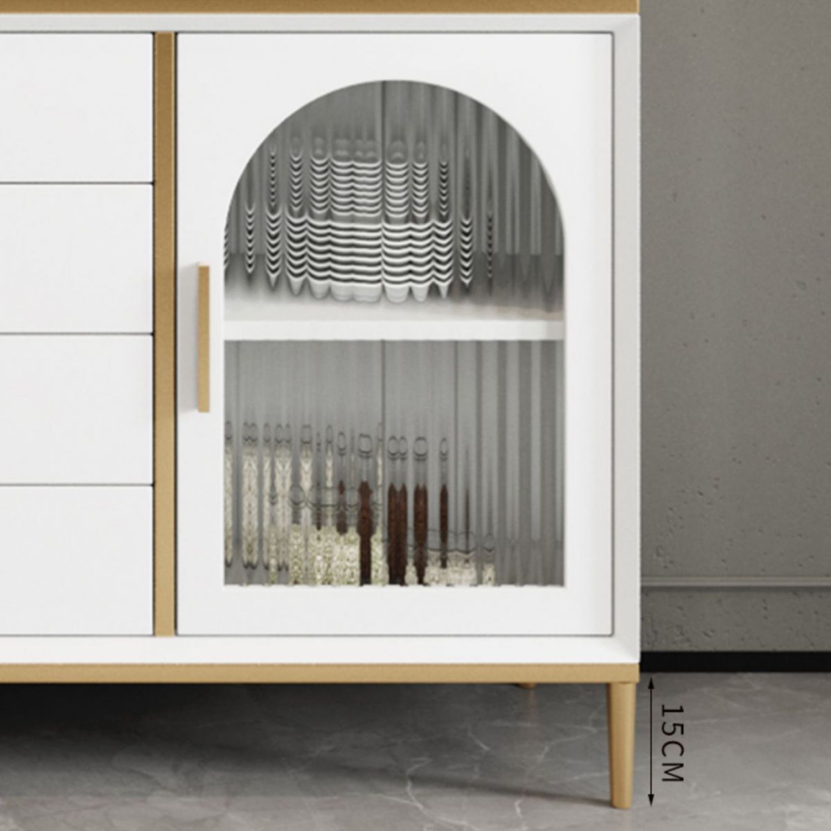 Glam Style Cupboard Artificial Wood Frame and Glass Door Kitchen Sideboard for Dining Room