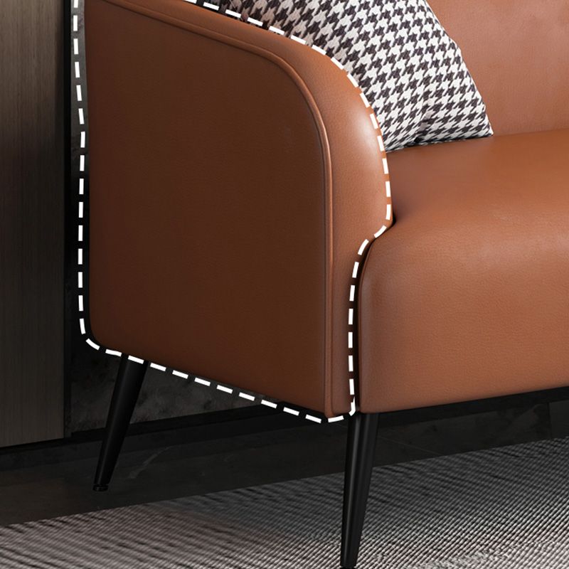 Stain Resistant Faux Leather Sofa  Tuxedo Arm Sofa for Living Room