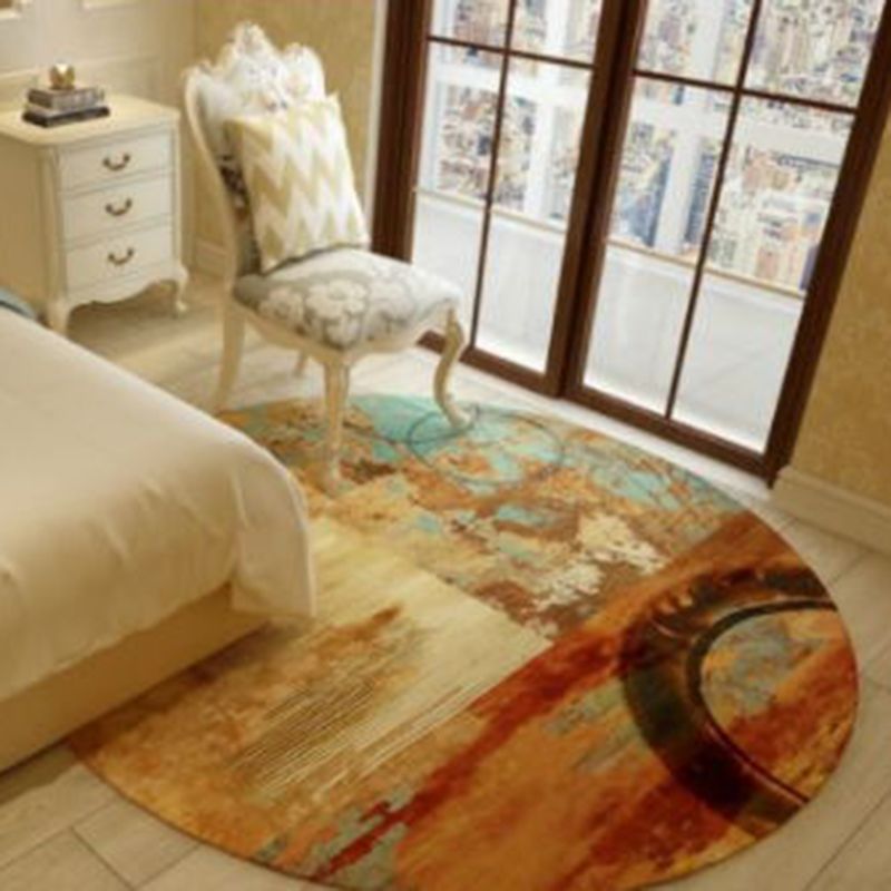 Brown Indoor Room Area Rug Contemporary Abstract Carpet Polyester Anti-Split Rug