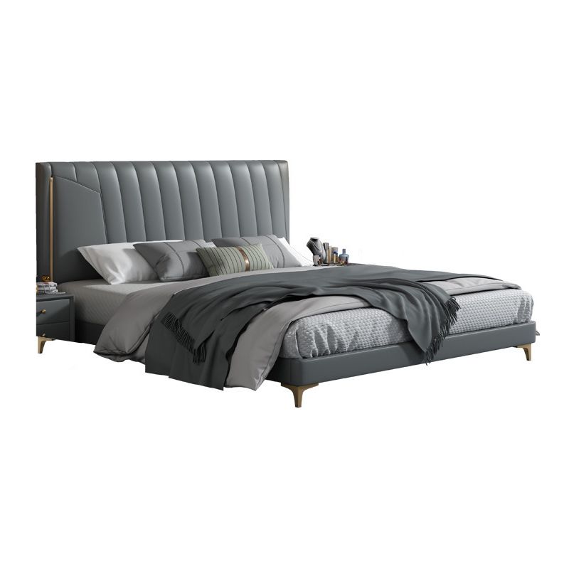 Modern Panel Bed Foam Gray Standard Bed with Upholstered Headboard