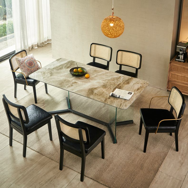 Modern Dining Set 1/4/5/7 Pcs Stone Top Table with Solid Wood Frame Chairs