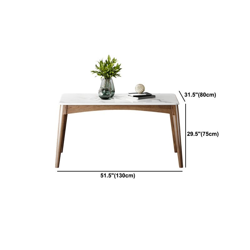 Mid-Century Modern Dining Table Stone Top Table with 4 Wood Legs