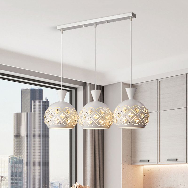 Eisen gewölbter Cluster Licht Anhänger moderner 3-Licht-Kristallhänge Deckenlampe in Weiß