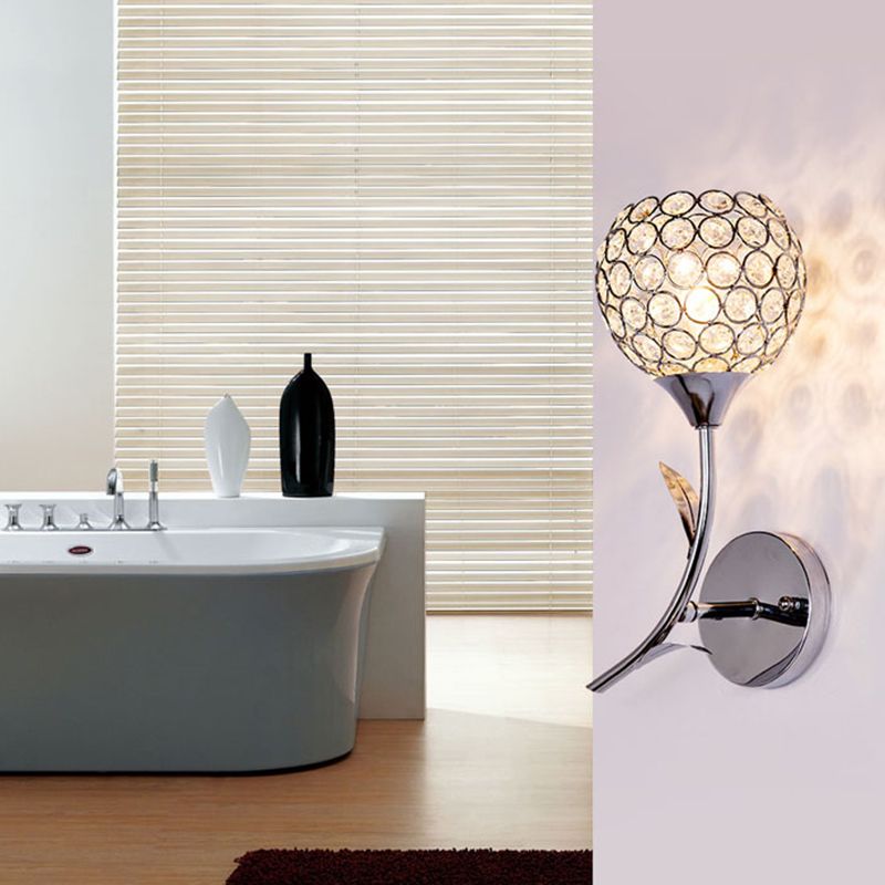 Wohnzimmer Wandleuchten beleuchten moderne Chromwandhalterung Licht mit runden Kristallschatten