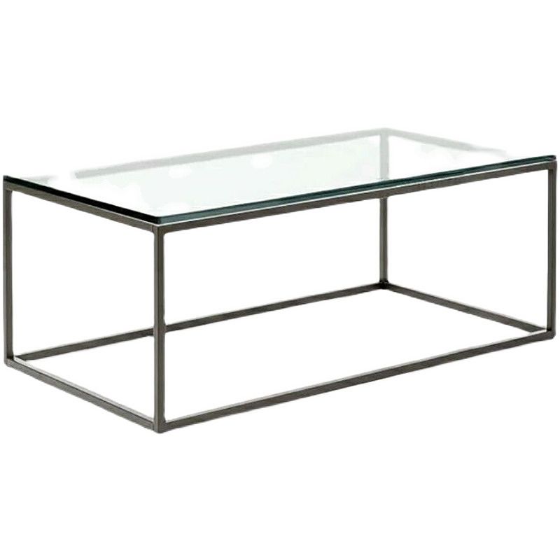 17.7" Tall Modern Steel Frame Base Glass Rectangular Table Top Coffee Table