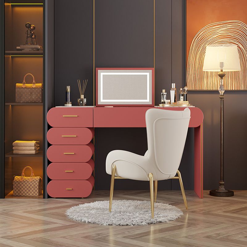 Flip Single Mirror Dresser Stone Top Vanity Desk with 6 Drawers