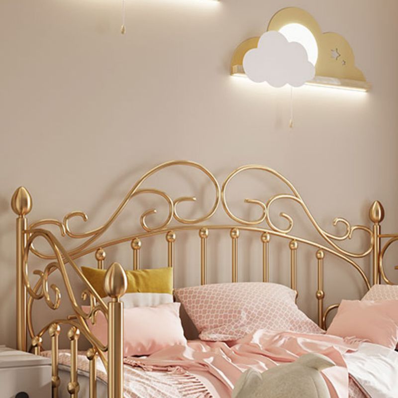 Glam Metallic Bed Frame 45" Tall Open-Frame Bed with Headboard