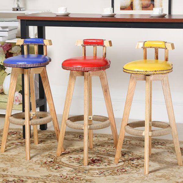 Tradition Backrest Armless Counter Stool Wood Household Bar Stool with Leather Cushion
