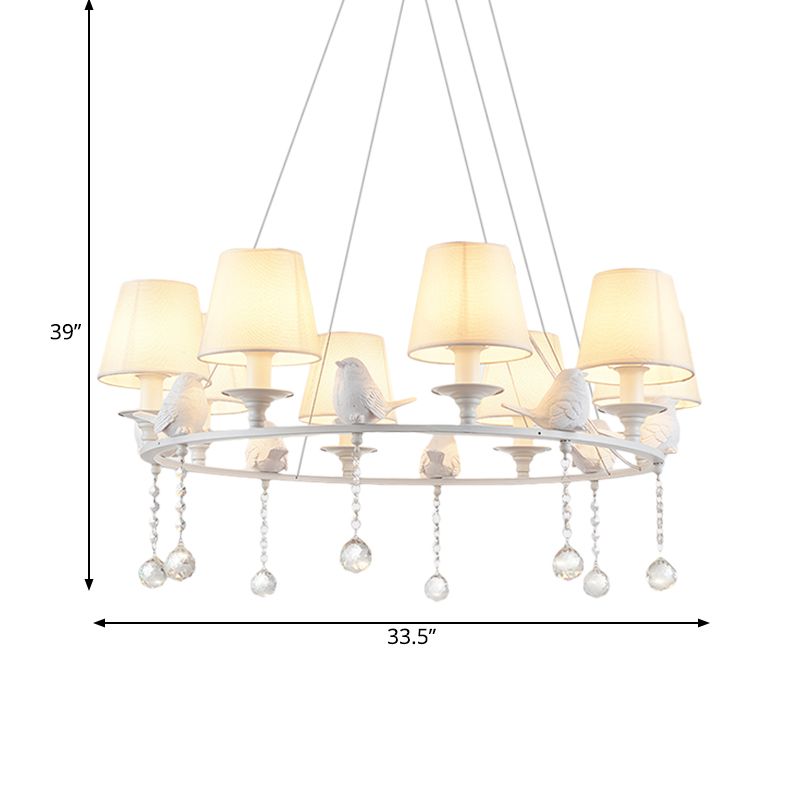 8 luci a sospensione Lumo classico tessuto cono lampadario appeso in bianco per camera da letto con drappeggio cristallino