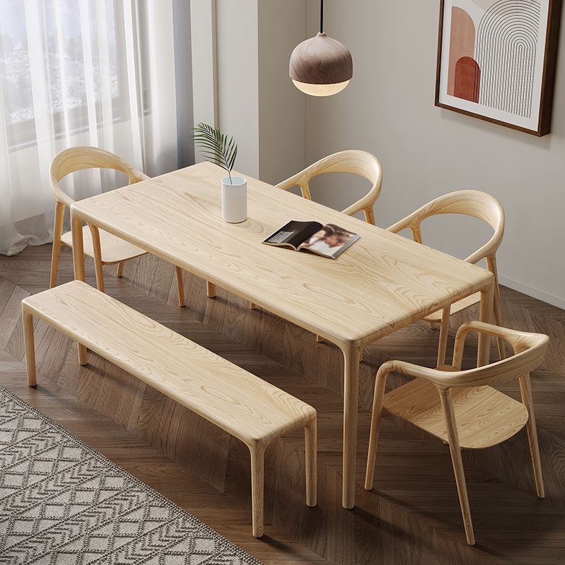 1/2/5 Pcs Rectangle Solid Wood Standard Height Dining Furniture Set in Light