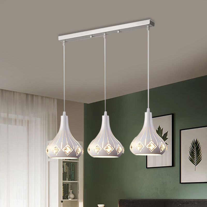 Laser-Cut Urn Shape Cluster Pendant Modern Iron 3 Lights Dining Room Pendulum Lamp in White
