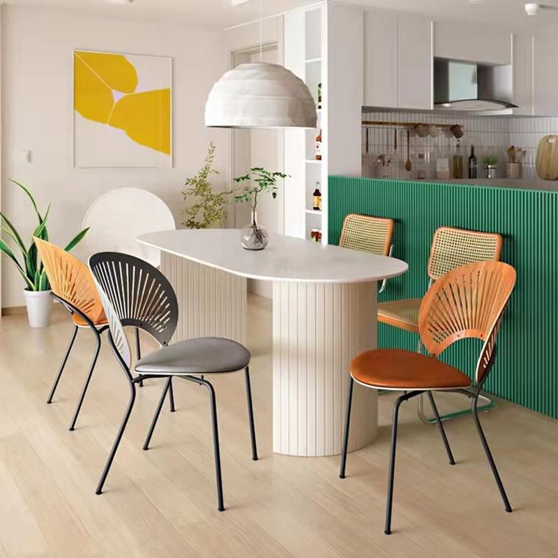 Oval Double Pedestal Modern Dining Table Fixed Table with Solid Wood