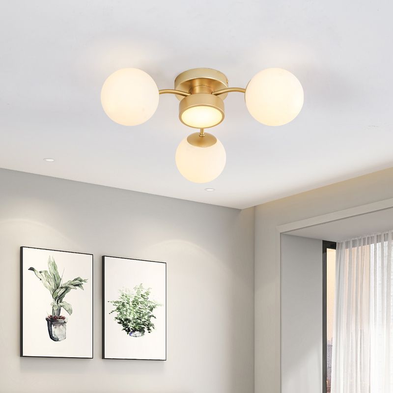 Modern Flush Light Fixtures Glass Sphere Flush Mount Lamp in Gold for Living Room