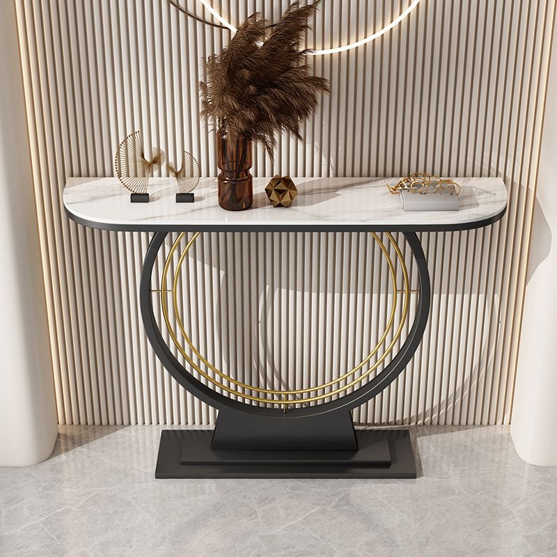 Half Moon Console Accent Table Antique Finish Console Table in Stone