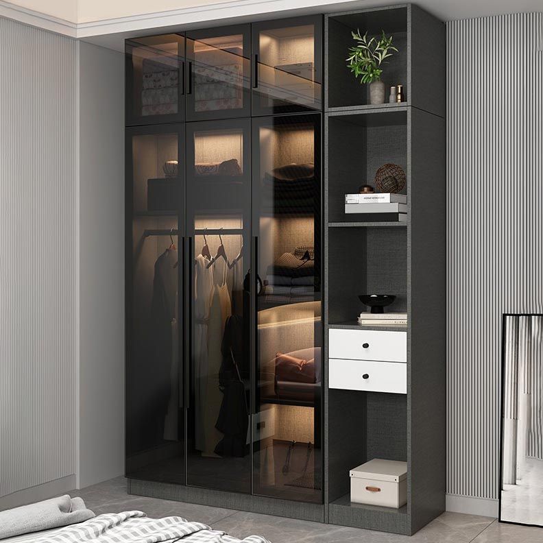 Contemporary Wardrobe Armoire with Shelves Wood and Glass Wardrobe Closet