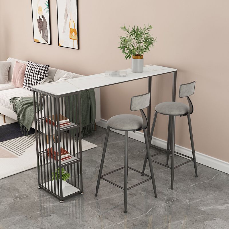 Tavolo da bar per pub in pietra rettangolo glam tavolo da pranzo a doppio piedistallo con 3 scaffali