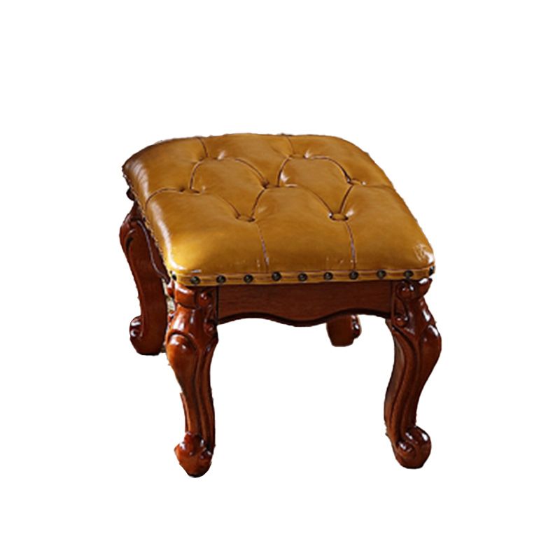 Mid-Century Modern Ottoman Faux Leather Tufted Nailhead Trim Rectangle Ottoman