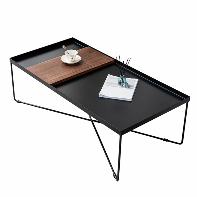 Tray Top Coffee Table Iron Cross Legs Cocktail Table in Black
