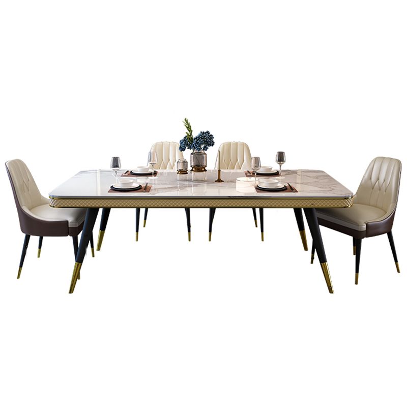 Glam 1/4/5/6/7 Pieces Rectangle Dining Table Set with Sintered Stone Top White Dinette Set