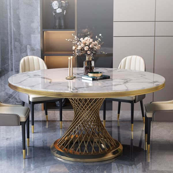 Marble Dining Table Single Pedestal Base Luxury Style Round Table for Dining Room