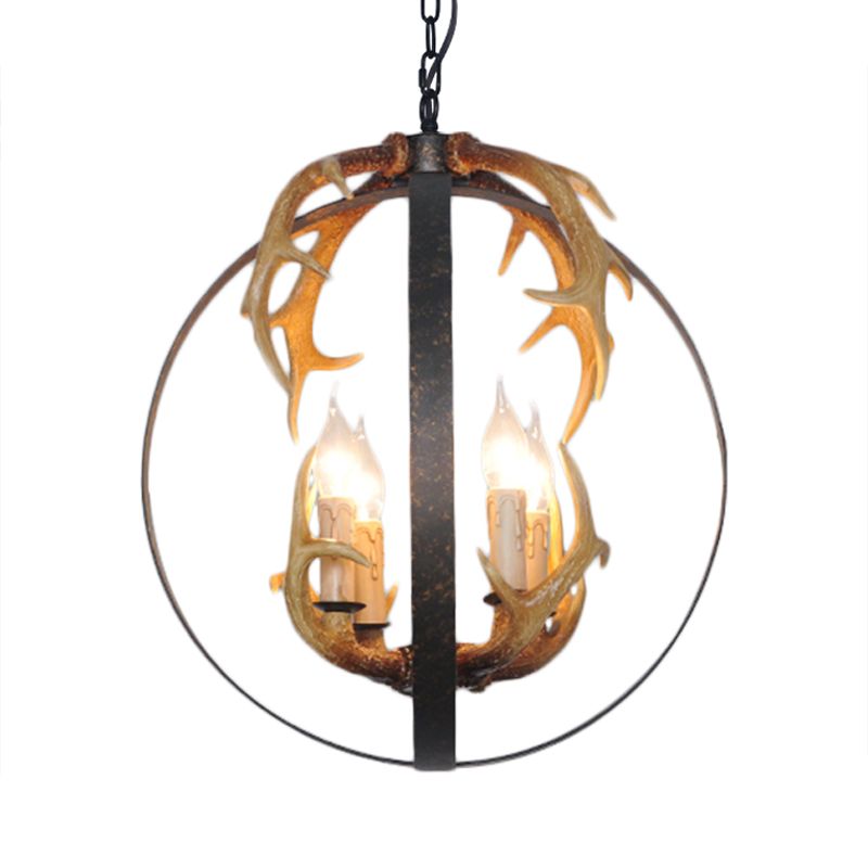4/8 lumières lustre en métal éclairage vintage rouille ronde salle à manger suspendue