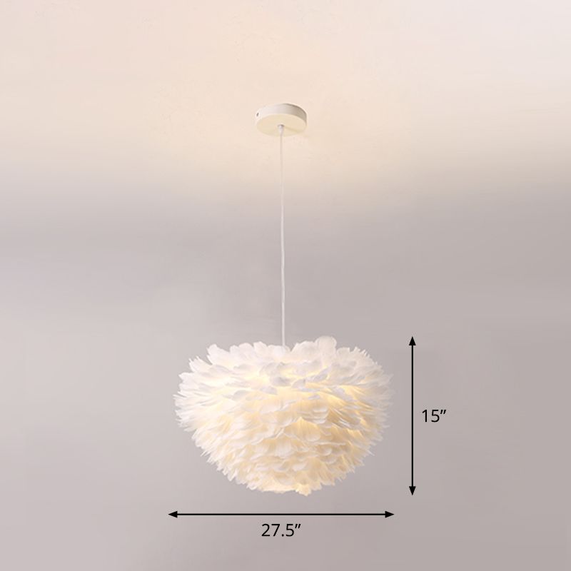 Sospensione a cupola a sospensione chiaro tessuto nordico soggiorno lampada appesa in bianco