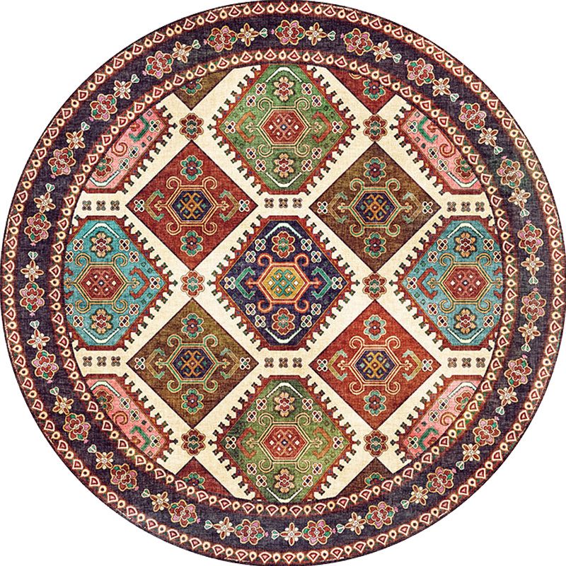 Unique Tribal Rhombus Pattern Rug Multicolor Moroccan Rug Polyester Pet Friendly Non-Slip Backing Washable Area Rug for Living Room