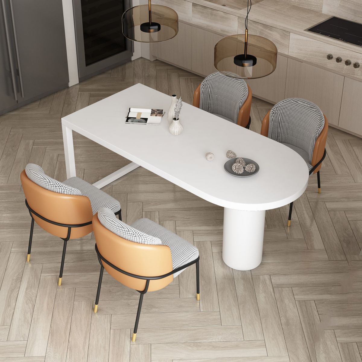 Modern Style Dining Table White Home Use Dining Table with Double Pedestal Base
