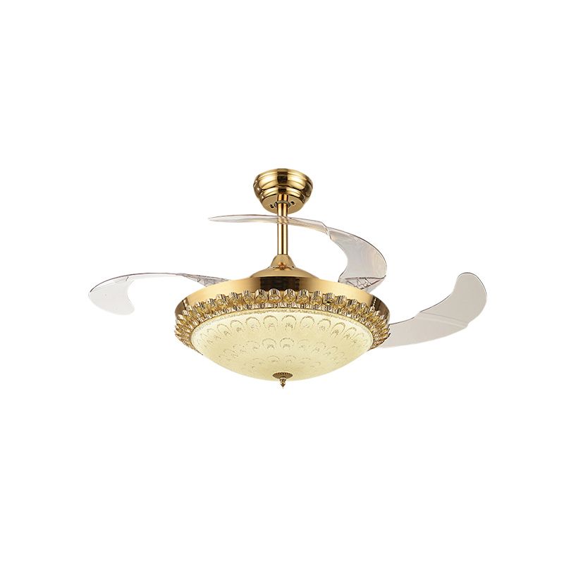 42.5 "brede gouden kom ventilator verlichting armatuur eenvoudig Crystal 3 Blades Family Room LED Semi Mount Lighting