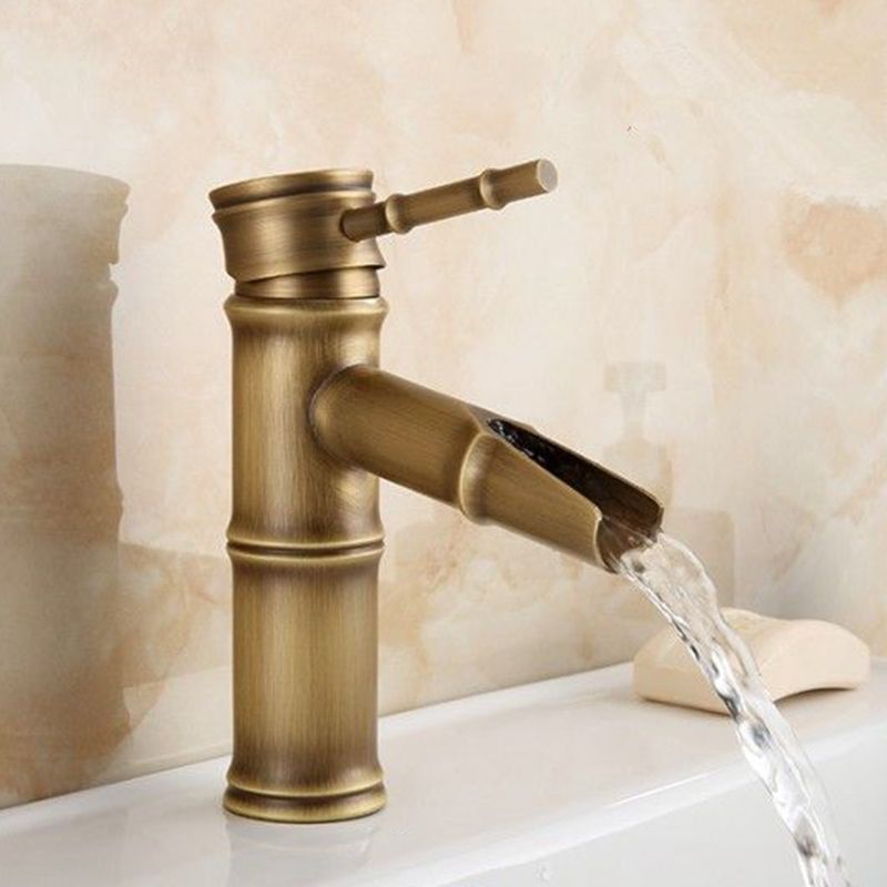 Farmhouse Vessel Faucet Brass Lever Handles Waterfall Spout Lavatory Faucet