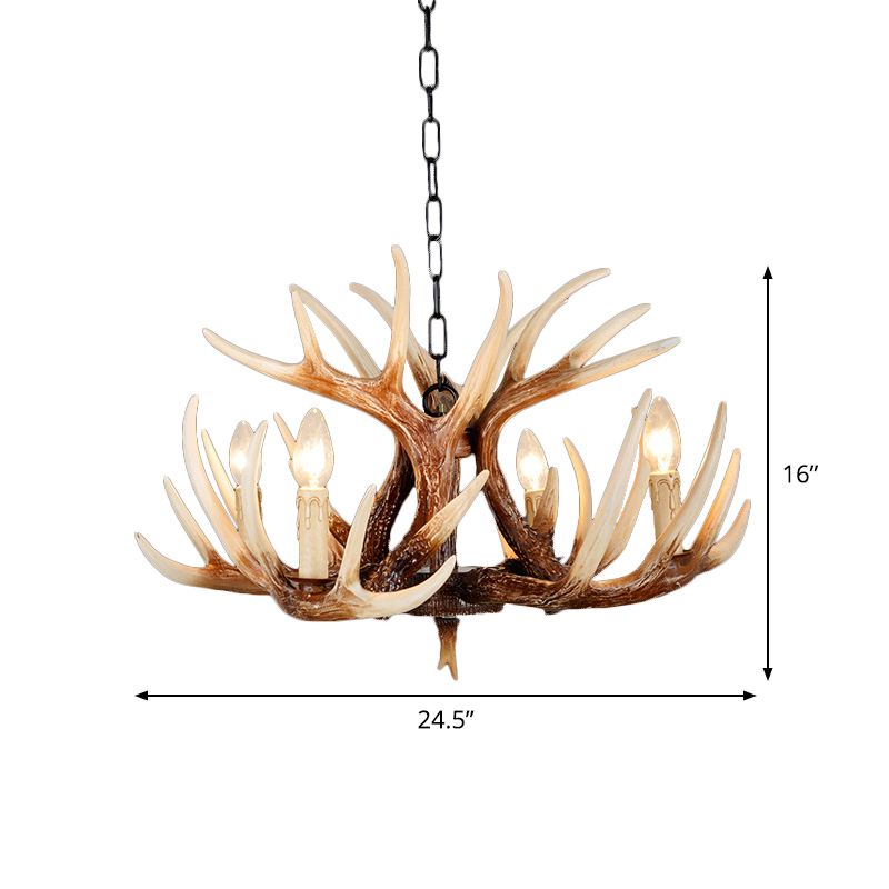 Resin Brown Chandelier Antler Fade-Look 4/6/9 Heads Rustic Suspension Pendant Light