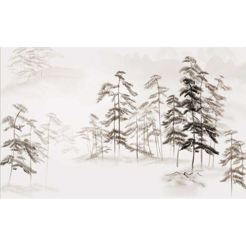 Grey Pine Trees Wallpaper Murals Moisture Resistant Modernist Bedroom Wall Decor