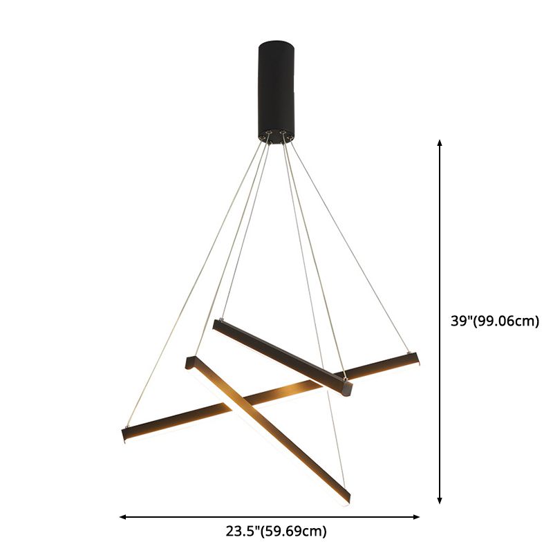 Linear Ceiling Pendant Light Minimalist Style Metal LED Black Chandelier Pendant Light