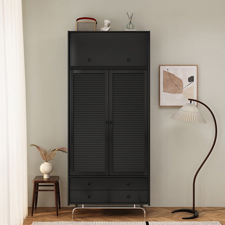 Black Solid Wood Wardrobe Modern Freestanding Wardrobe with Legs