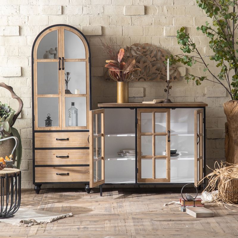 Wood and Iron Chest with Doors Bar Pulls Accent Cabinet with Shelves