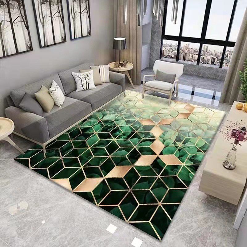 Green Cube Pattern Rug Polyester Modern Rug Washable Rug for Living Room