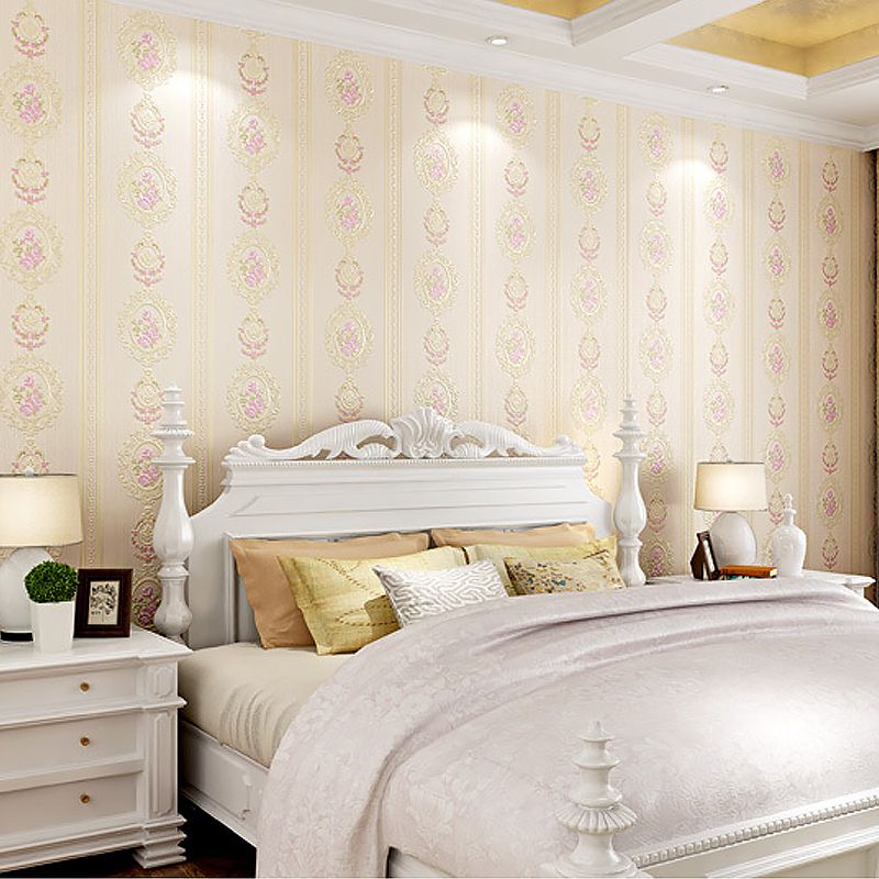 Pastel Pink Classic Flower Wallpaper for Girls' Bedroom, 57.1 sq ft.