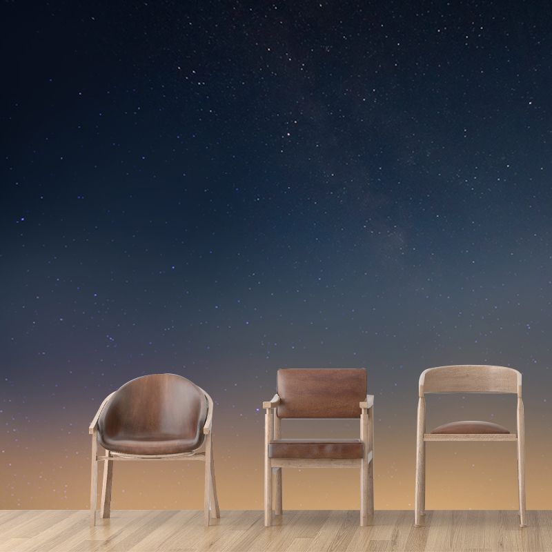 Non-Woven Waterproof Mural Modern Night Stars Printed Wall Covering in Blue-Yellow