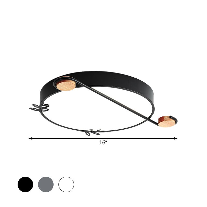 16"/19.5" Wide Drum Metallic Flushmount Lighting Simple Black/Grey/White LED Ceiling Light Fixture for Bedroom