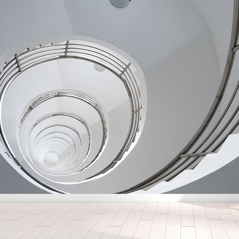White Spiral Stair Hole Mural Decal Moisture Resistant Wall Decor for Living Room