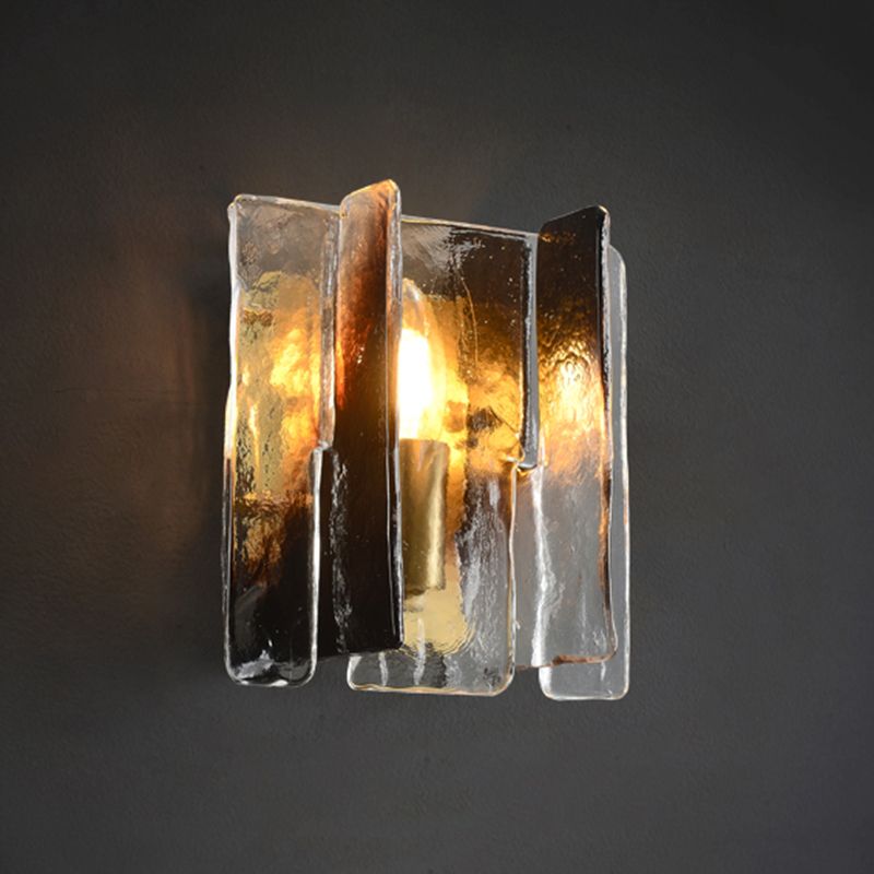 Modern Metal Wall Sconce Geometric Shape Wall Light with Glass Shade for Bedroom