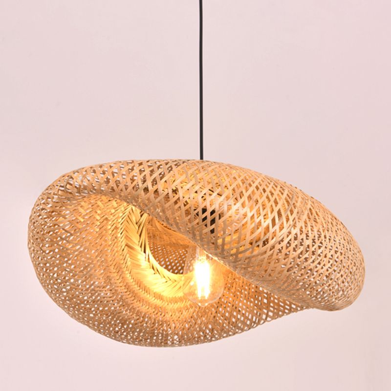 Bamboo Hat-Shaped Pendant Lighting Fixture Asia Style Ceiling Pendant Light in Beige