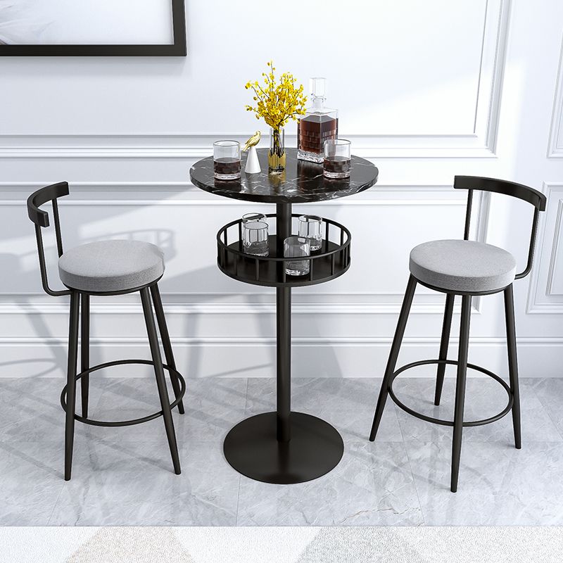 Round Upholstered Dining Stool Low Back Bar Stool with Metal Base