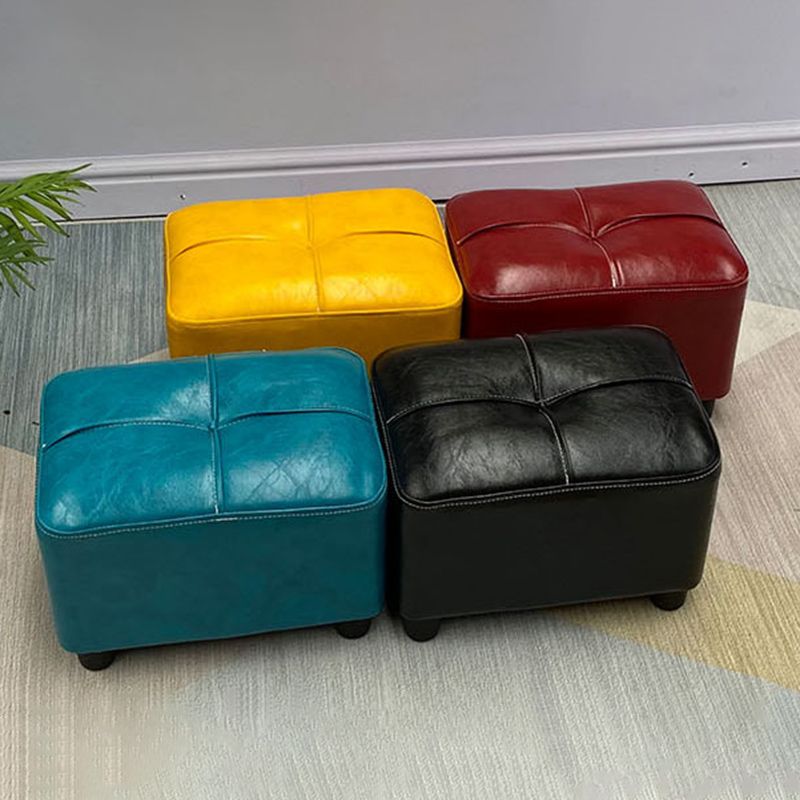 Contemporary Pouf Rectangle Plain Faux Leather Tufted Water Resistant Pouf Ottoman