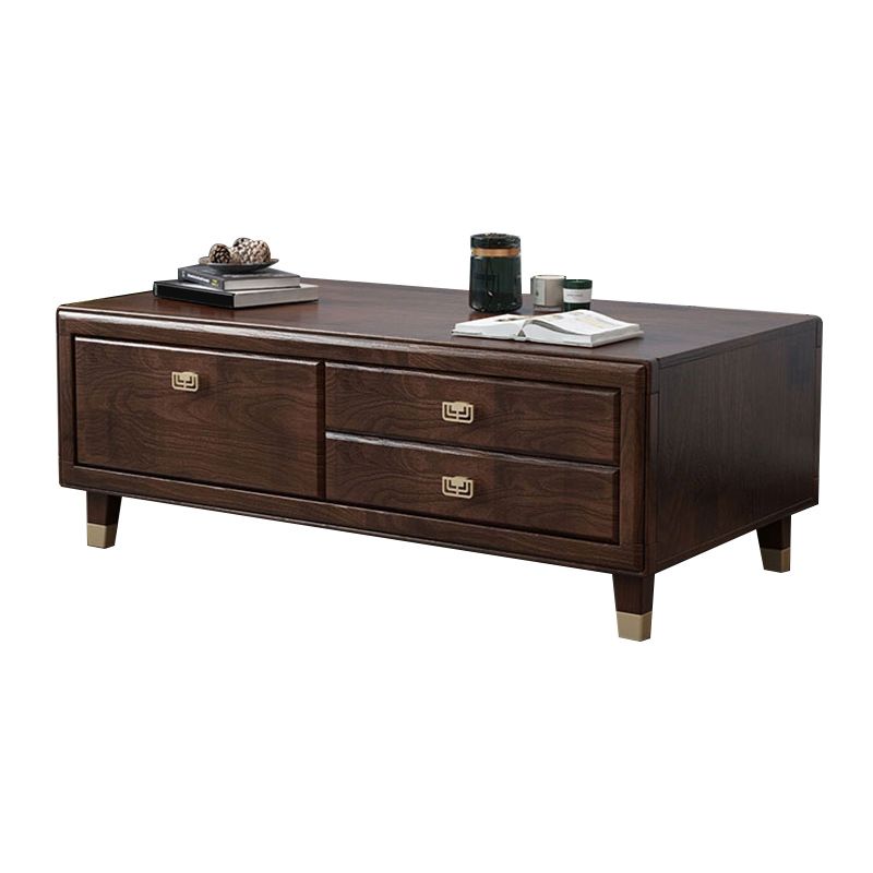 Mid-Century Modern Solid Wood Single Rectangular Coffee Cocktail Table with Storage